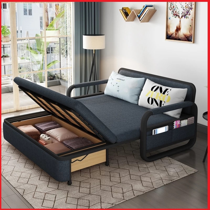 Sofa Giường Gấp Gọn Đa Năng. Giường Sofa Thông Minh Có Hộc Chứa Đồ. KT 1m28 x 1m9 Tặng Kèm 2 Gối