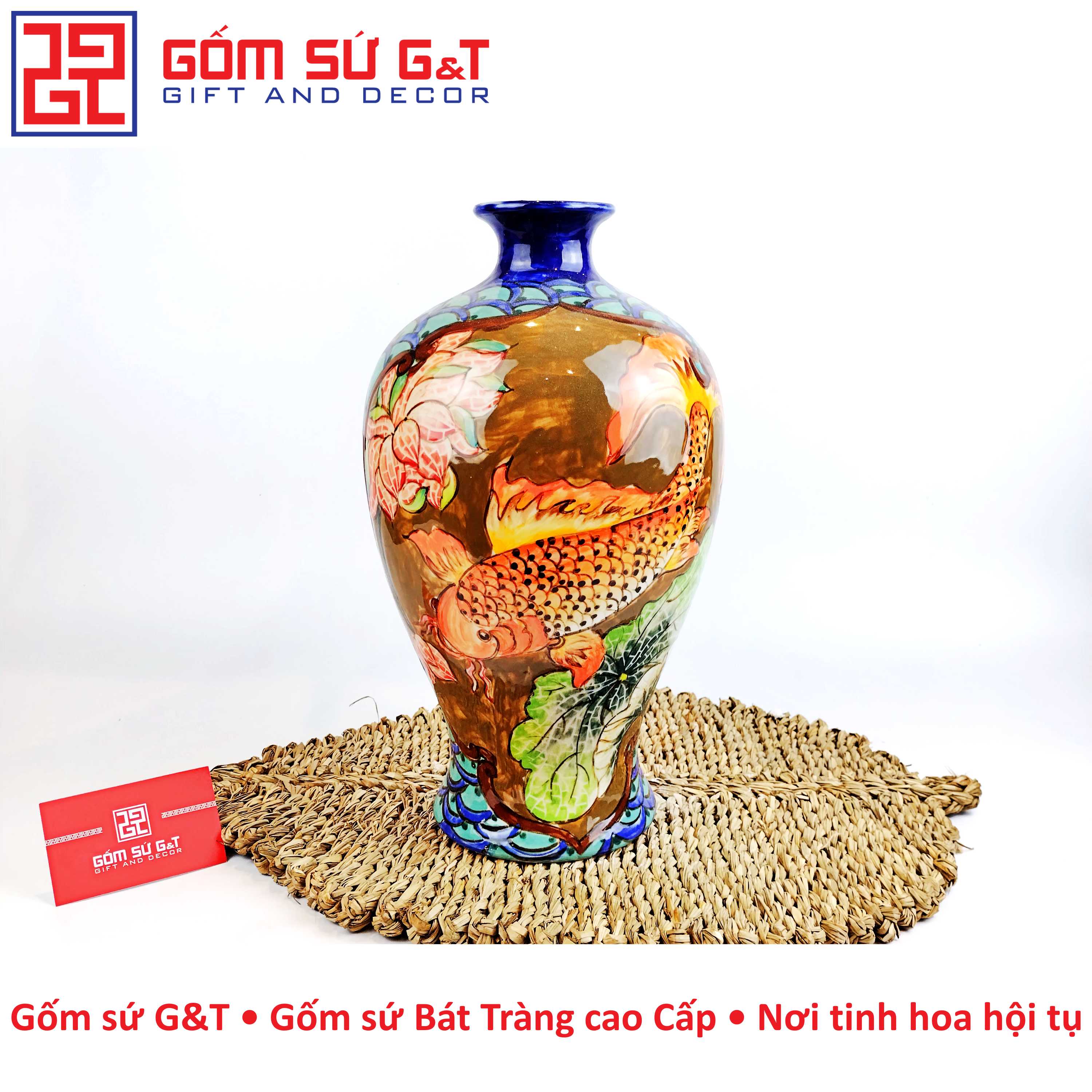 Mai bình nhị cảnh cá chép hóa rồng Gốm Sứ G&T