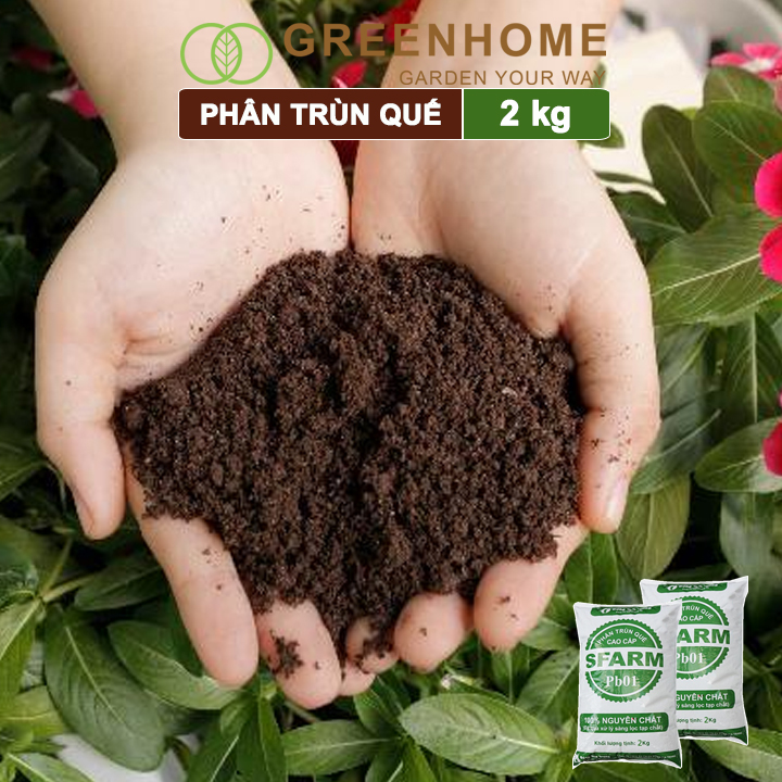 Phân trùn quế Sfarm, bao 2kg, nguyên chất bổ sung dinh dưỡng cho cây, hoa, cải tạo đất |Greenhome