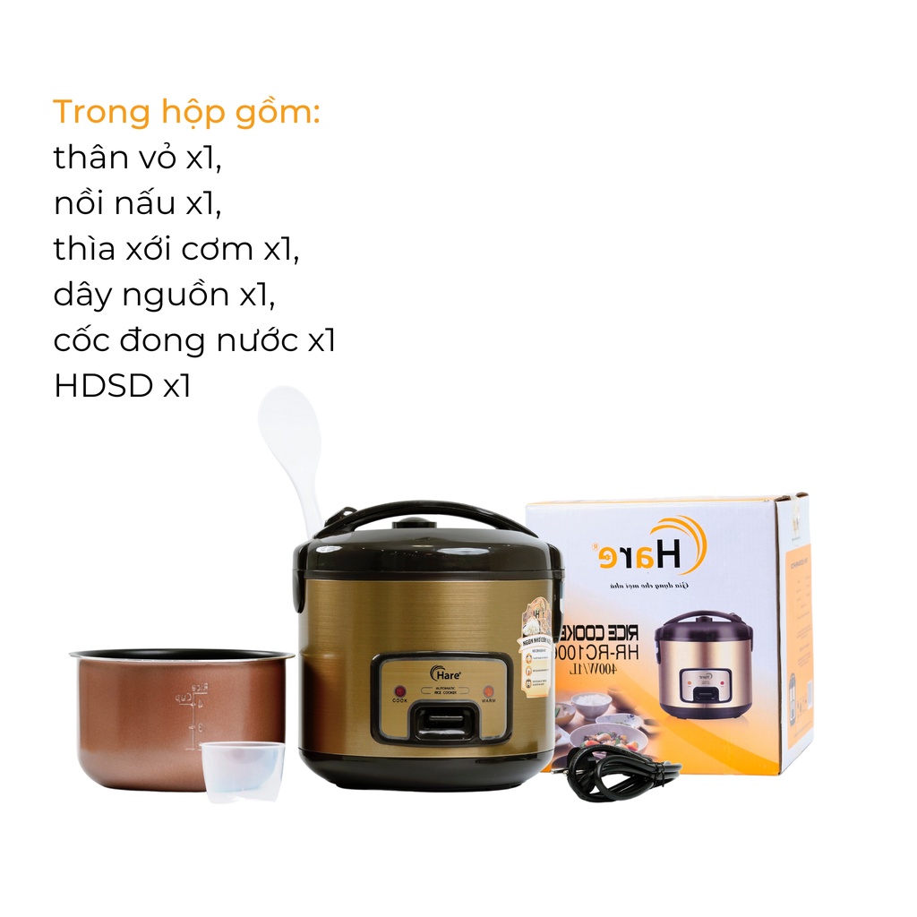 Nồi cơm điện HR-RC1006 (1L) -hàng chính hãng thương hiệu Hare - bảo hành 12 tháng