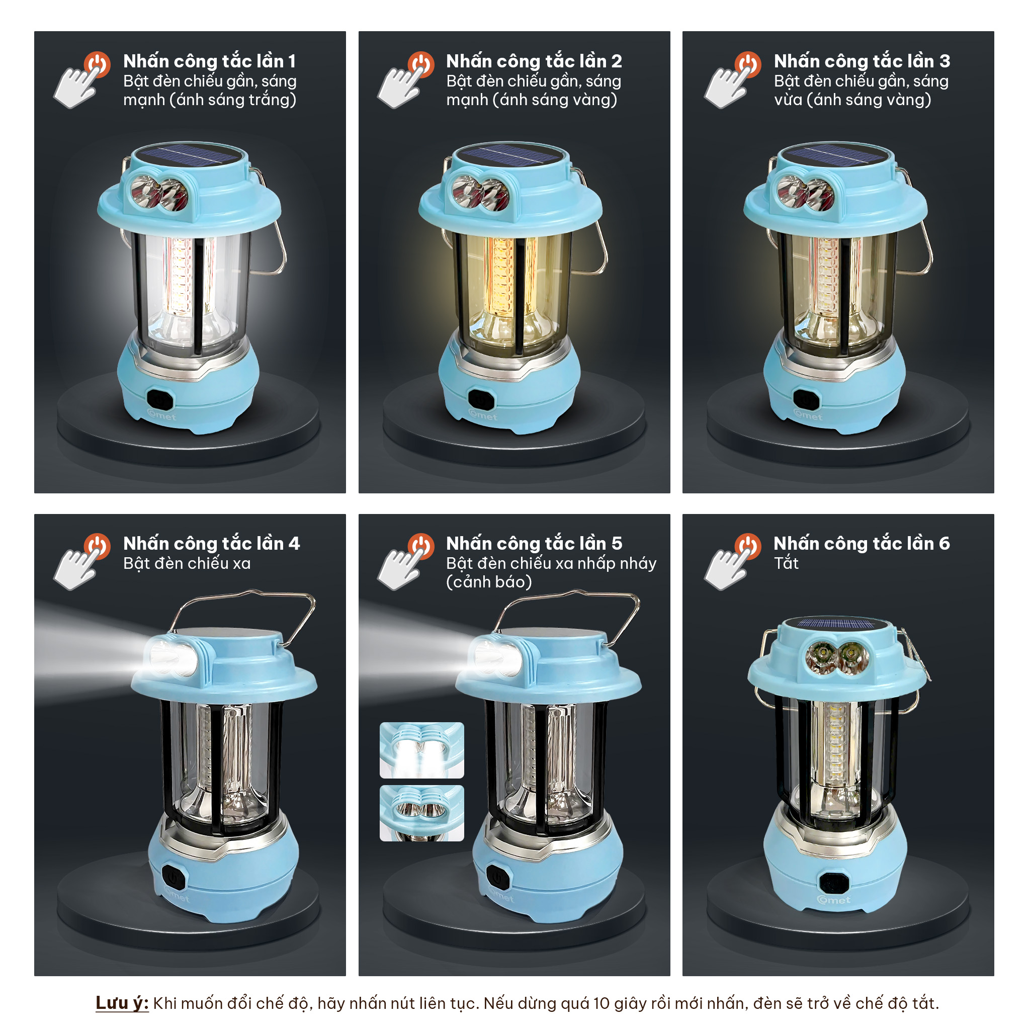 Đèn Sạc LED Tích Điện COMET CRL3403S 9W Sạc Solar, Cắm trại, Đèn pin, Đèn sạc, Đèn SOS