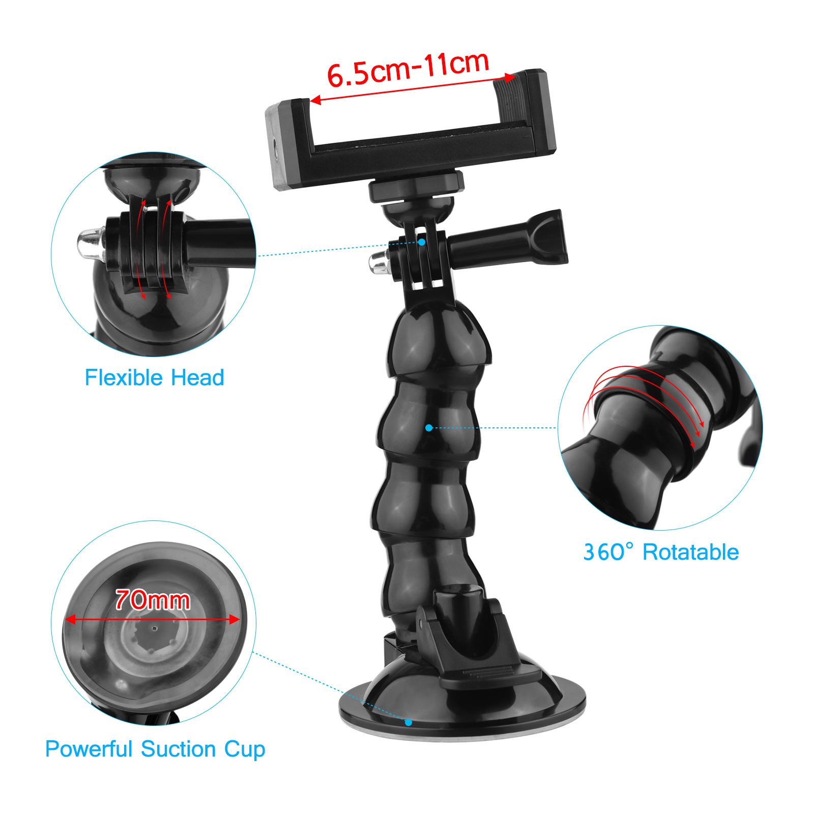 16cm Flexible Suction Cup Mount Windshield Suction Cup Phone Mount 360°Rotatable 1/4 Inch Screw Hole with Phone Holder