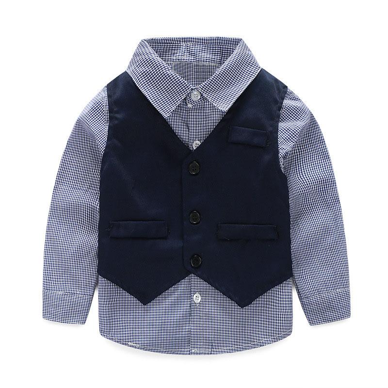 3 CÁI/0-18Months/2017 Mùa Xuân Mùa Thu Sơ Sinh Bé Trai Quần Áo Quý Ông Phù Hợp Với Vest + Plaid T-shirt + quần Trẻ Sơ Sinh Bộ Quần Áo BC1060