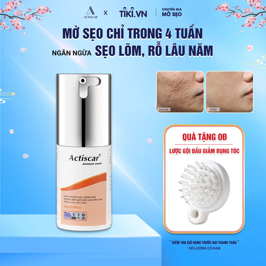 Kem Xóa Sẹo Lõm, Sẹo Rỗ Actiscar 20ml hỗ trợ làm mờ sẹo rỗ, lấp đầy sẹo lõm ( Màu Cam)