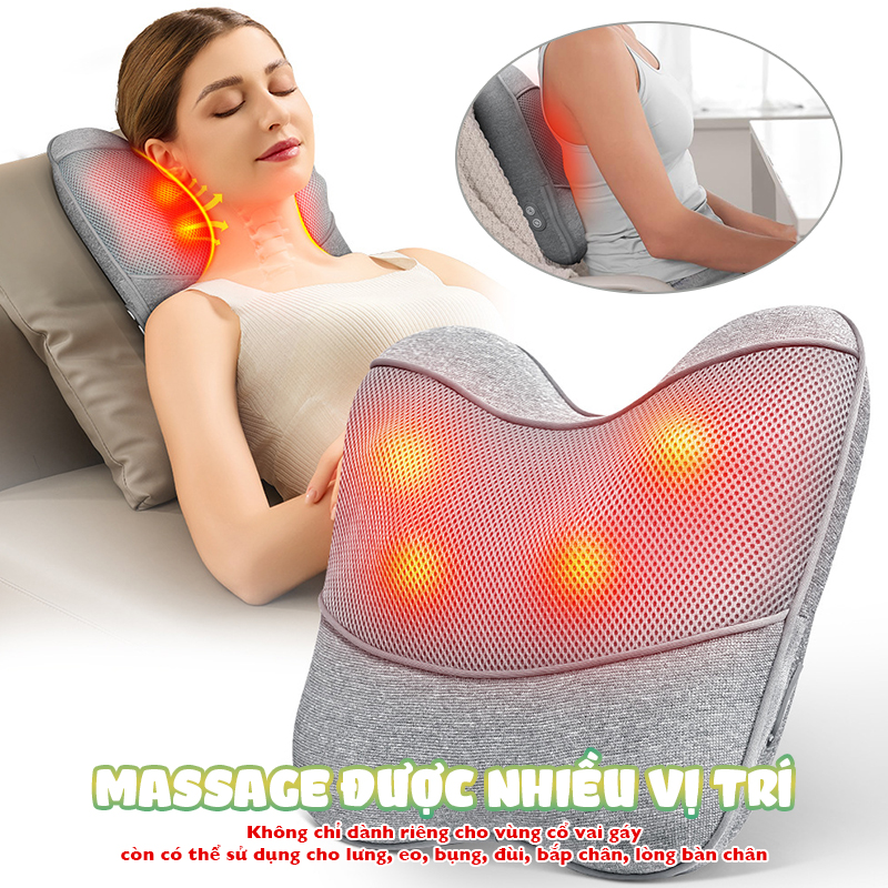 Gối massage lưng, cổ vai gáy Booster Boluojun BT-30 - Massage hồng ngoại, chuyên sâu 4D
