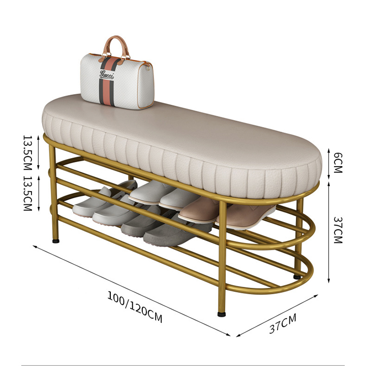 Kệ Giày Dép 2 Tầng Khung Sắt Sơn Chống Gỉ Kết Hợp Ghế Ngồi Da Cao Cấp - Băng Ghế Đẩu Kiêm Kệ Để Giày Dép , Trang Trí Cửa Hàng