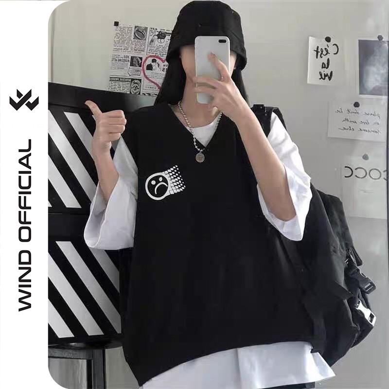 Áo gile unisex Wind form rộng Gile Mặt Buồn nam nữ oversize phong cách ulzzang