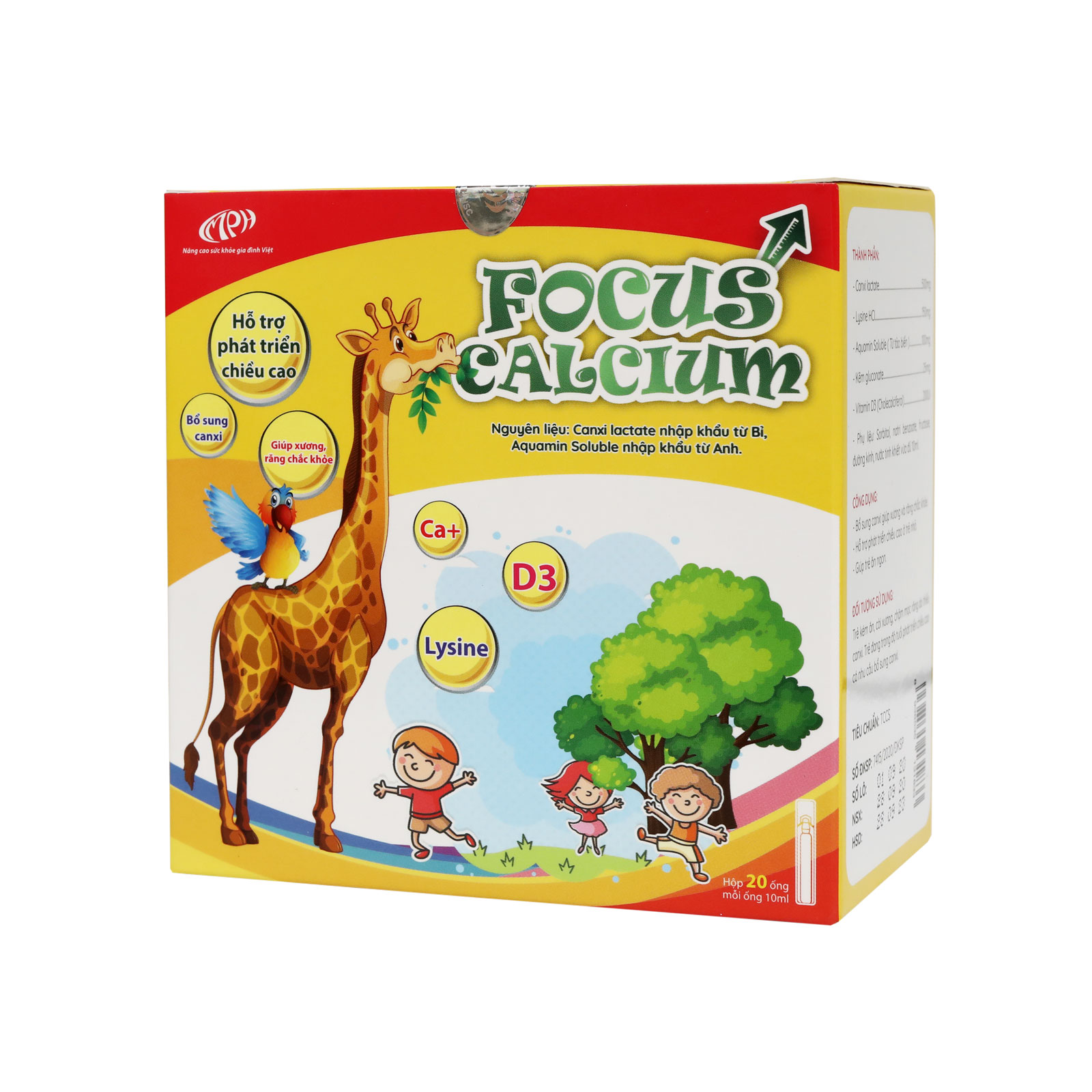 Canxi cho trẻ Focus Calcium - Canxi cho bé dạng nước bổ sung canxi từ tảo biển, vitamin D3 giúp hấp thu   canxi dễ dàng - Hộp 20 ống