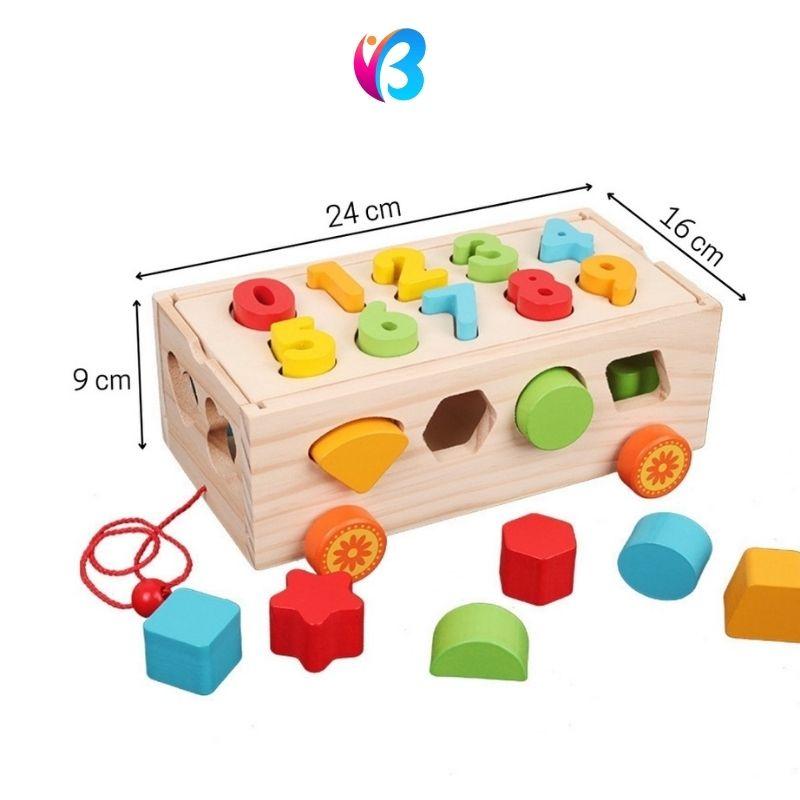 Đồ chơi gỗ thông minh xe kéo thả số cho bé trai bé gái an toàn sáng tạo giải trí đồ chơi giáo dục