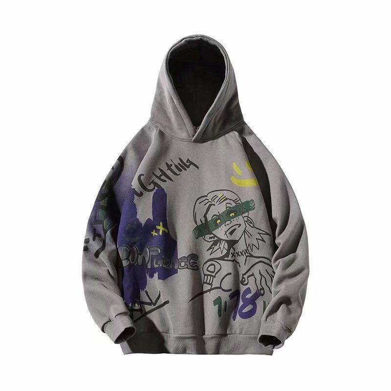 Áo Hoodie Nam Nữ Tay Dài Mũ Nón Dáng Rộng In Hình Phong Cách Thu Đông