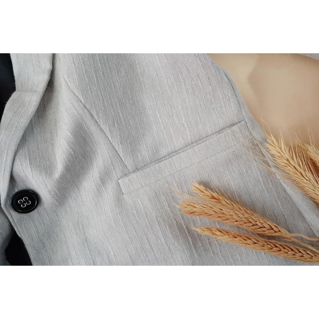 Áo vest Linen KACHISA màu xám tay dài sượt nổi