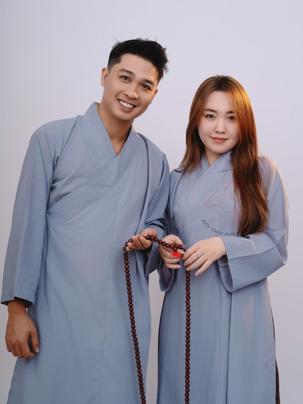 Áo tràng phật tử nữ - Áo lam phật tử, áo choàng đi chùa cho các khoá tu chất vải kate Silk - Quần lẻ Nâu