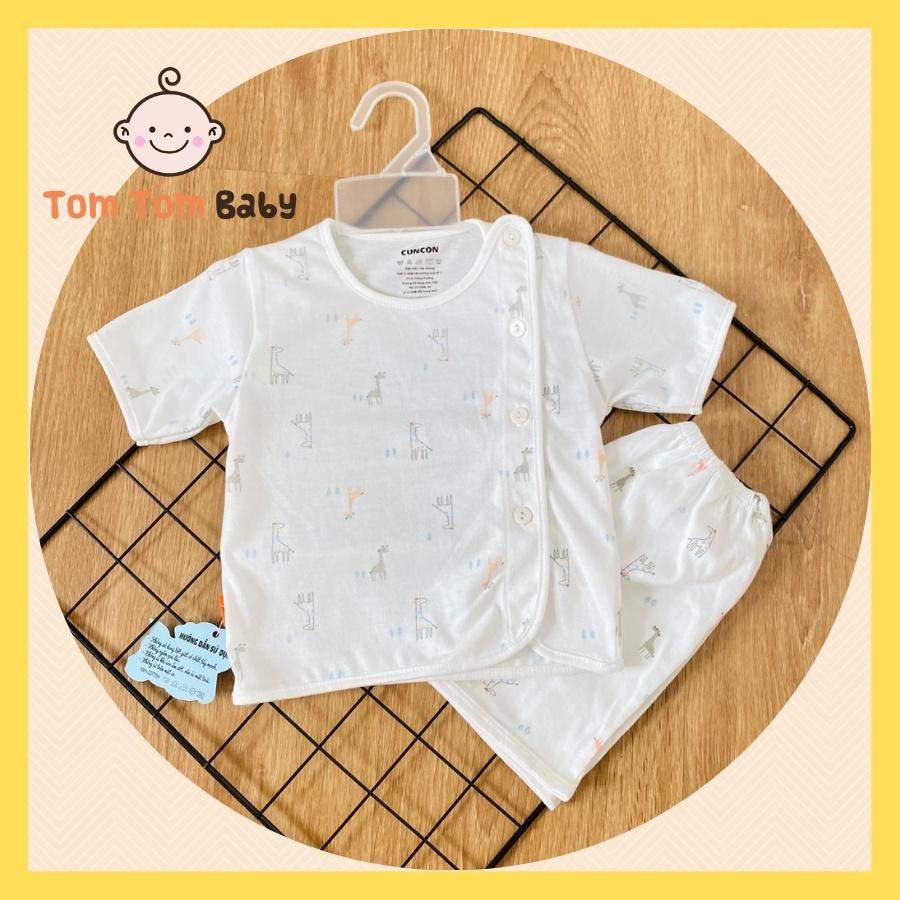 Bộ Quần Áo sơ sinh (1bộ) cotton cao cấp CUNCON | Mẫu Tay Ngắn Họa Tiết Cài Lệch | Size 1,2,3 cho bé sơ sinh - 9kg