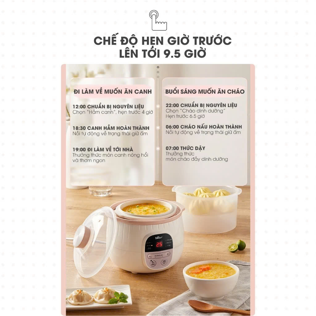 [Hàng chính hãng] Nồi nấu chậm Bear 0.8 Lít SUBE001 (bảng tiếng việt)