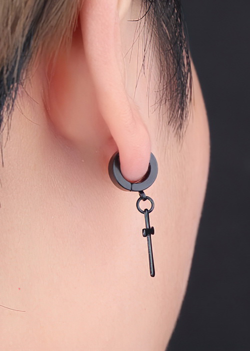 Bông tai kẹp thánh giá tòn ten BT380, Khuyên tai thánh giá kẹp thời trang unisex - Màu đen
