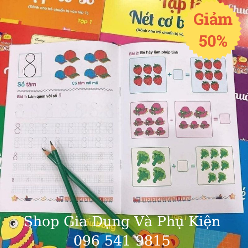 Túi Gồm 10 Quyển Cho Bé Vào Lớp 1, Bộ Gồm (10 Cuốn, 2 Bút Chì, 1 Gôm Tẩy , 1 Gọt Bút Chì )