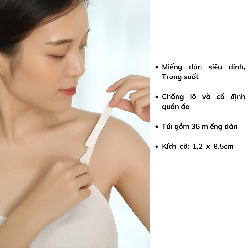 Set 36 băng dính cố định quần áo - Miếng dán chống lộ, hở ngực, vai áo cho bạn gái
