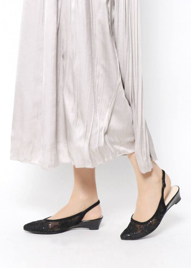 Giày Đế Xuồng Slingback Ren Hoa | xuồng hở gót Việt Nam gia công xuất khẩu Nhật Bản