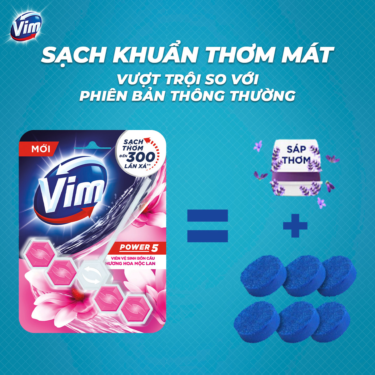 Combo 3 Viên vệ sinh bồn cầu Vim Power5  Hương Hoa Mộc Lan (55g/viên)