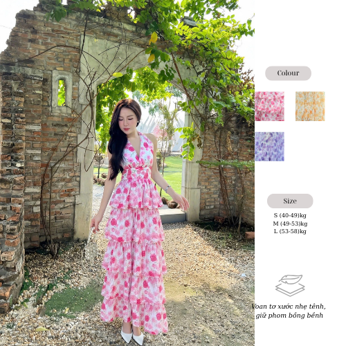 Đầm maxi Ruzimay Style Xếp Tầng Dáng Xòe Đi Biển R0300