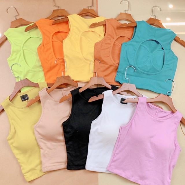 Áo Croptop Nữ Thun Trơn 3 Lỗ Ôm Body Sát Nách Kiểu Khoét Hở Lưng Có Độn Mút Ngực Không Tay Sexy Crop Top CRT 2021 Ba Lỗ