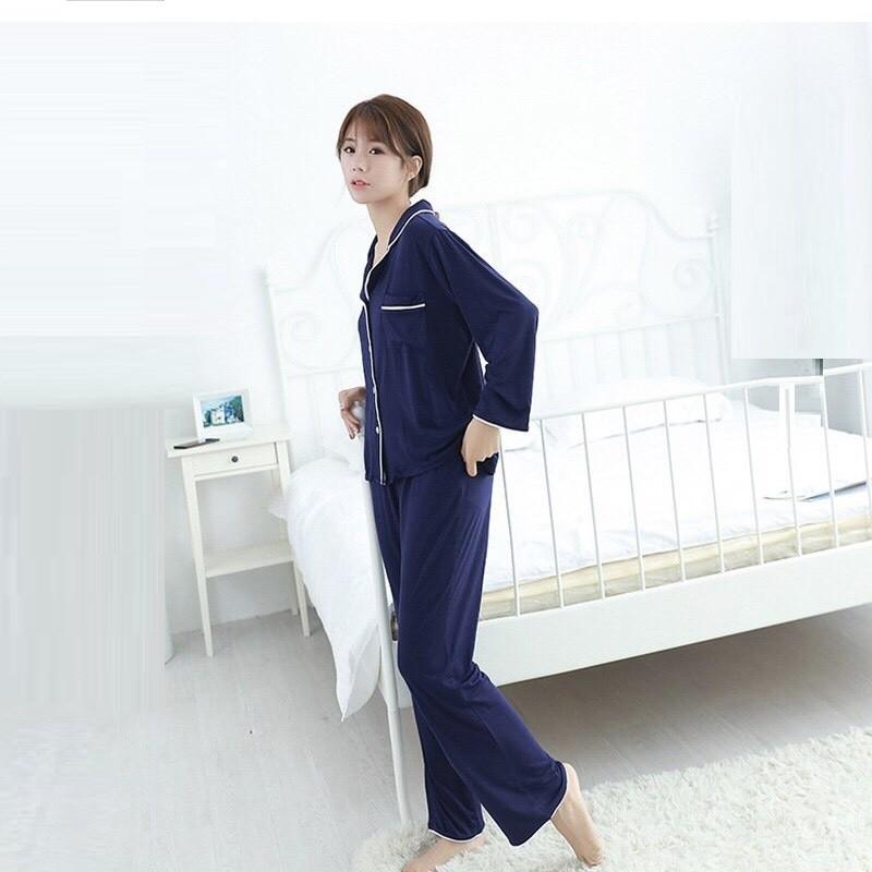 Bộ pyjama nữ vải thun modal mềm mịn viền trắng