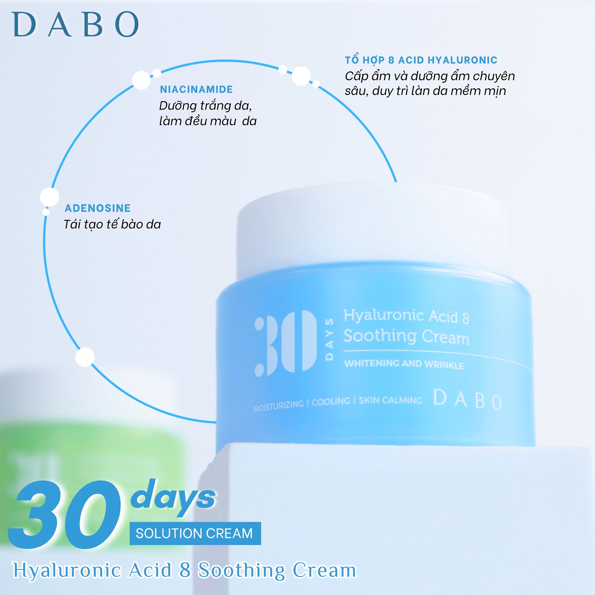 Kem dưỡng da Hyaluronic siêu cấp ẩm, dưỡng trắng chống nhăn làm dịu da - DABO Hyaluronic Acid 8 Soothing Cream 100ml