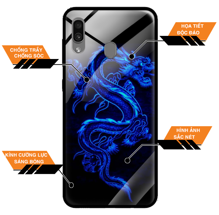 Ốp Lưng Kính Cường Lực cho điện thoại Samsung Galaxy A20 - 0270 DRADON02 - Hàng Chính Hãng