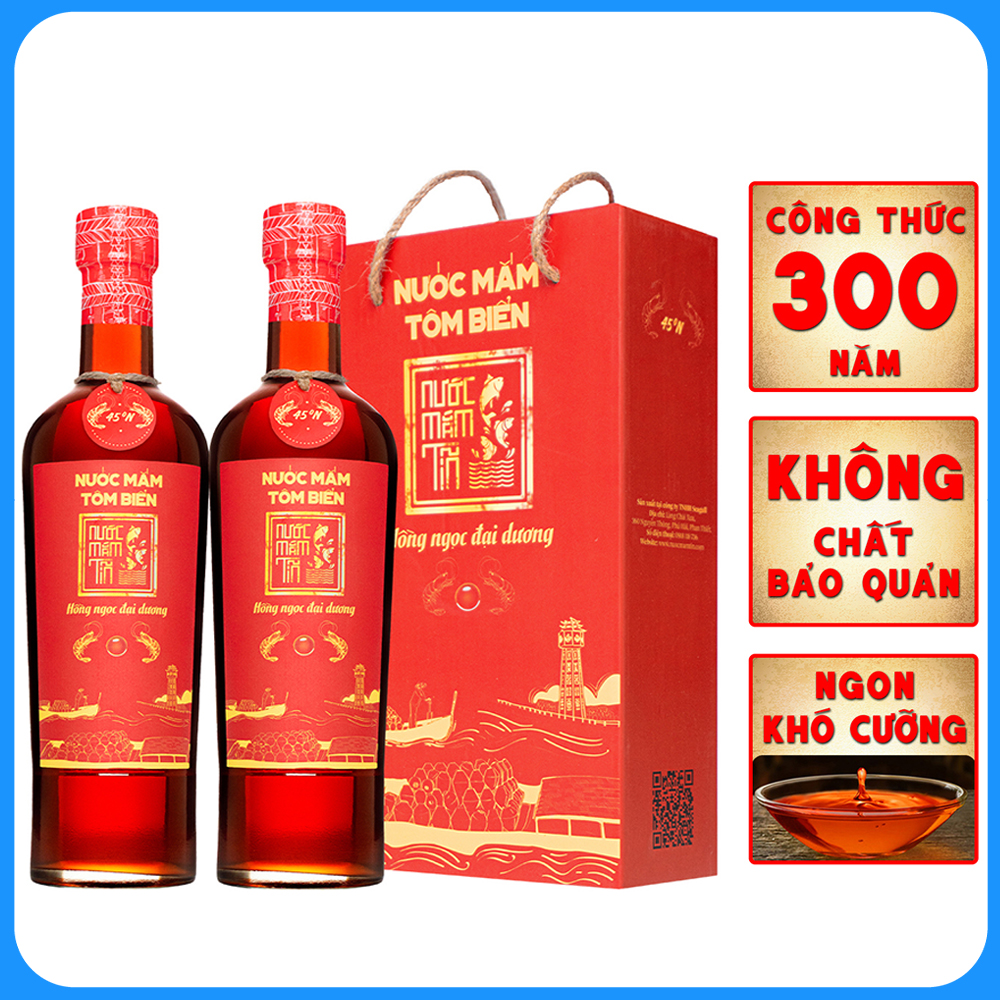 Cặp 2 Chai Nước Mắm Tôm Biển độ đạm 45N tự nhiên - Nước Mắm Tĩn 500ml/chai Hồng Ngọc Đại Dương nguyên chất truyền thống sạch