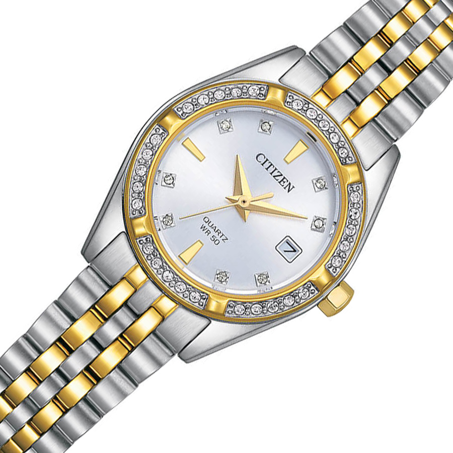 Đồng Hồ Nữ Citizen Pin-Quartz Đính Đá Swarovski Dây Thép Không Gỉ EU6066-59A - Mặt Trắng (26mm)