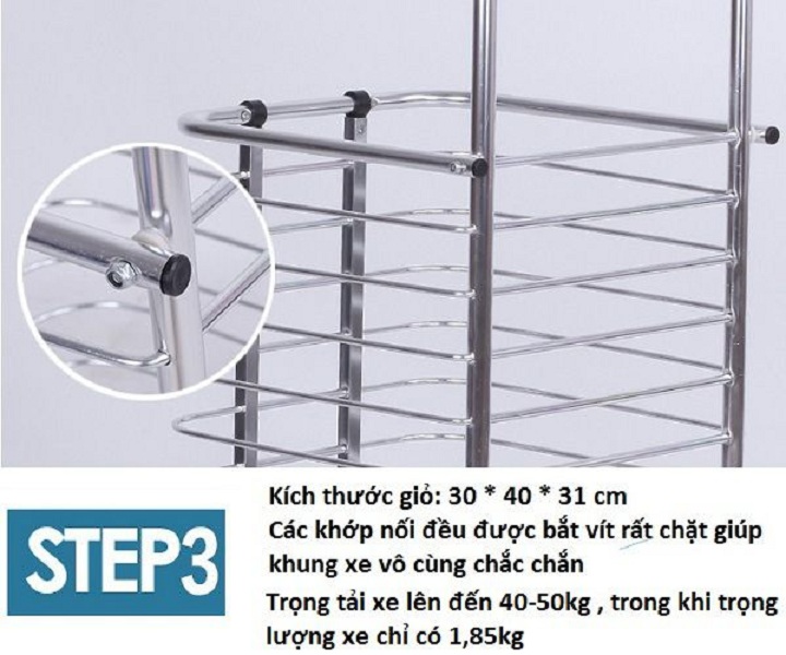 Xe kéo đi chợ 3 bánh đen leo cầu thang siêu nhẹ cao cấp