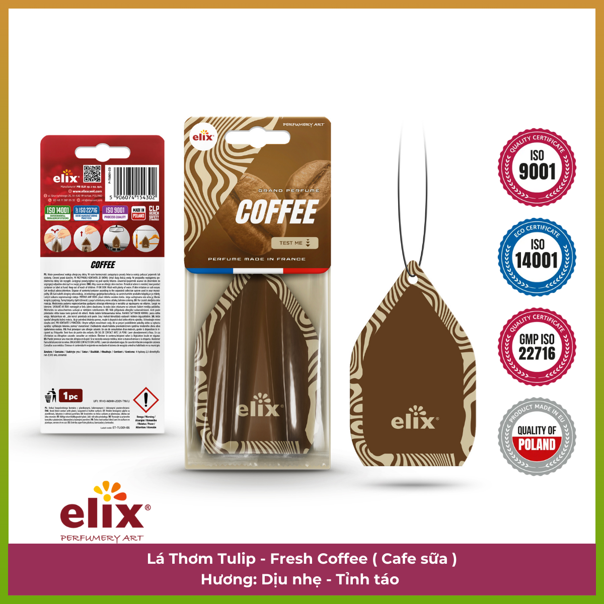 Giấy thơm treo Ô tô Elix Tulip - Hương Fresh Coffee (Hương cà phê)