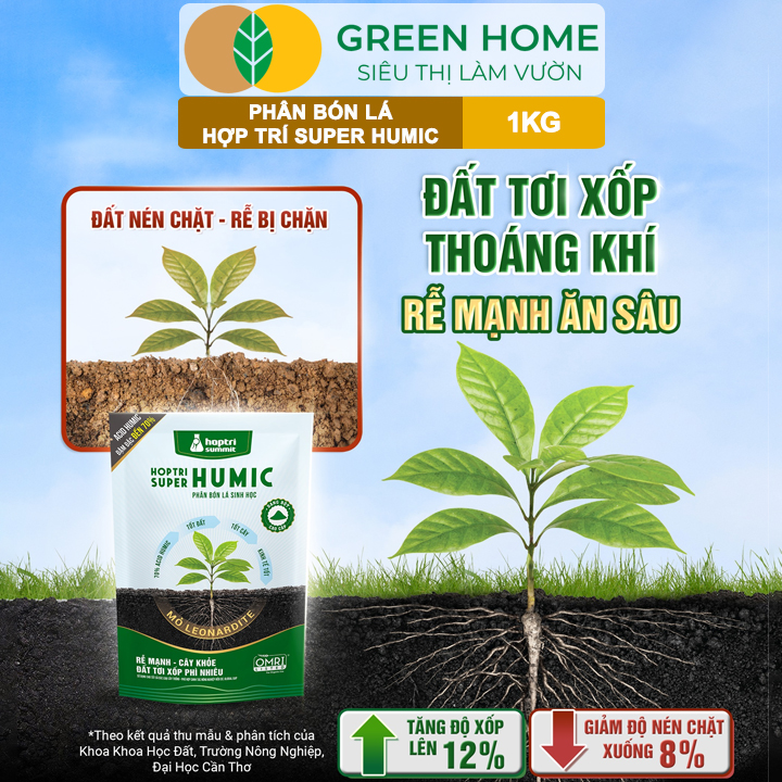 Phân Bón Lá Hợp Trí Super Humic GreenHome, Gói 1kg, Rễ Mạnh, Cây Khỏe, Đất Tơi Xốp, Phì Nhiêu