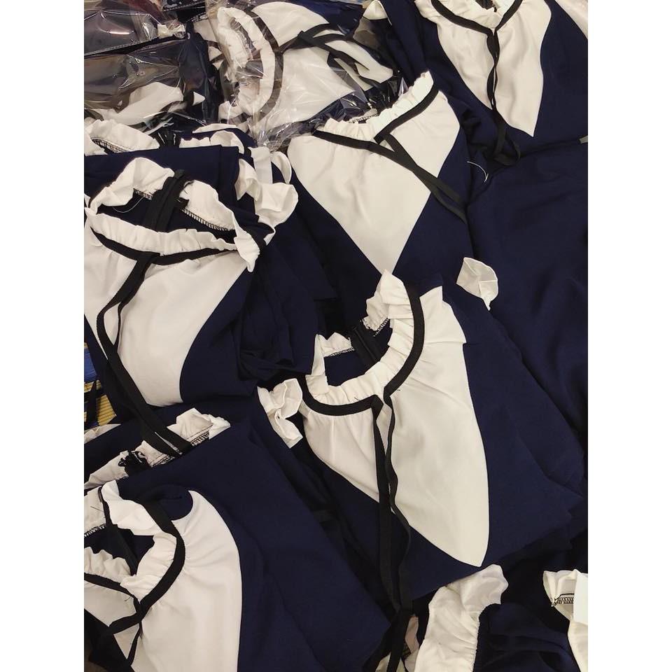 Đầm suông xanh tay dài