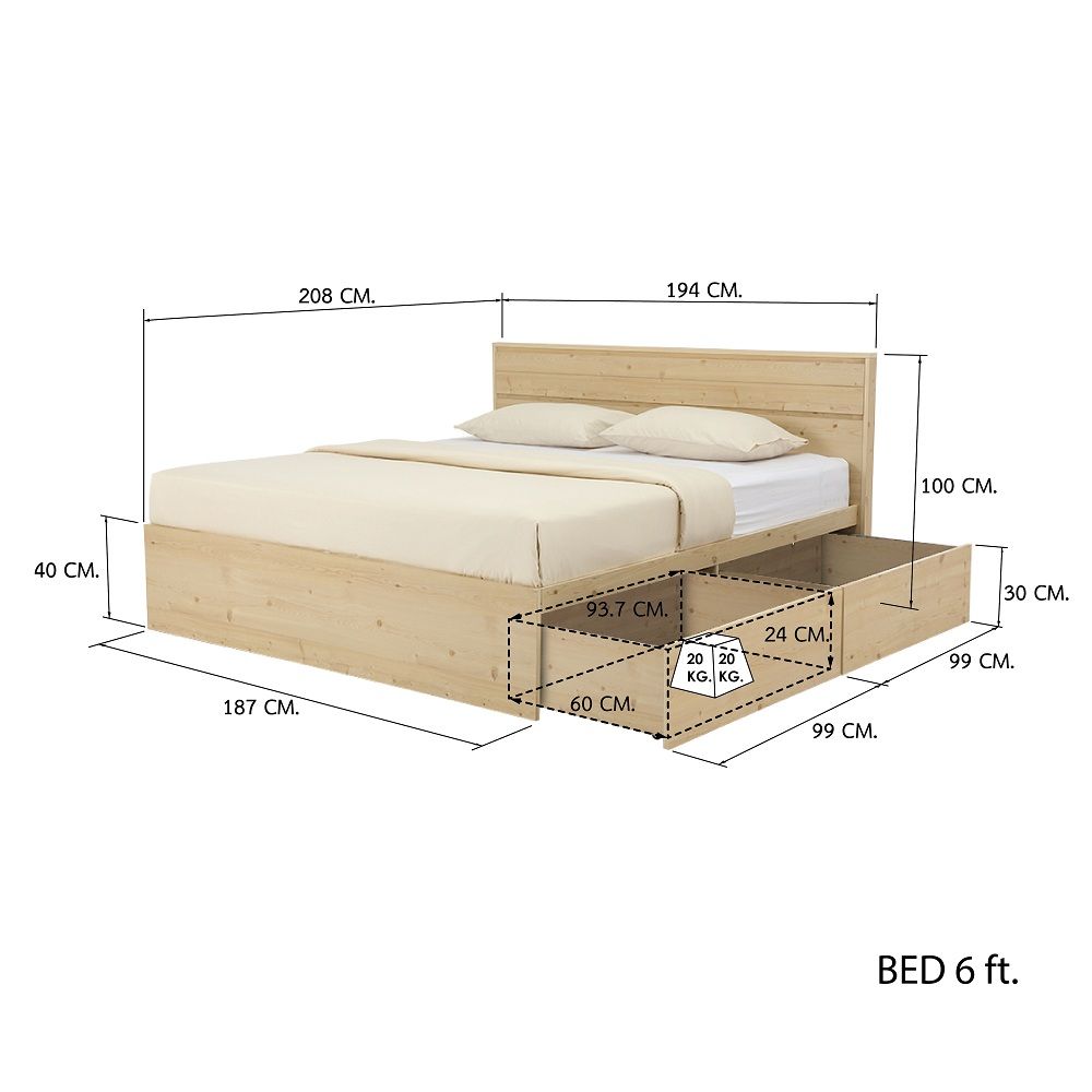 Giường 6 Ft. 183x198cm SAPPORO Màu Gỗ Tự Nhiên Index Living Mall