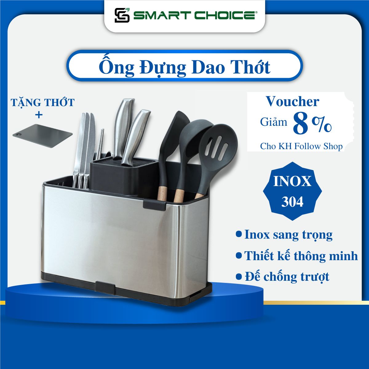 Kệ Đựng Dao Thớt Đa Năng SMARTCHOICE , Ống Đựng Đũa Muỗng Nhà Bếp Inox 304 Cao Cấp, Bền Đẹp, Chất Lượng - Hàng Chính Hãng