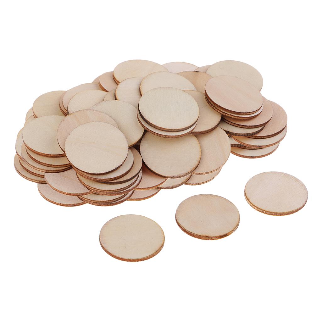 100 Pieces Round Unfinished Wood Pieces for DIY Tags Kids Art Craft 35mm
