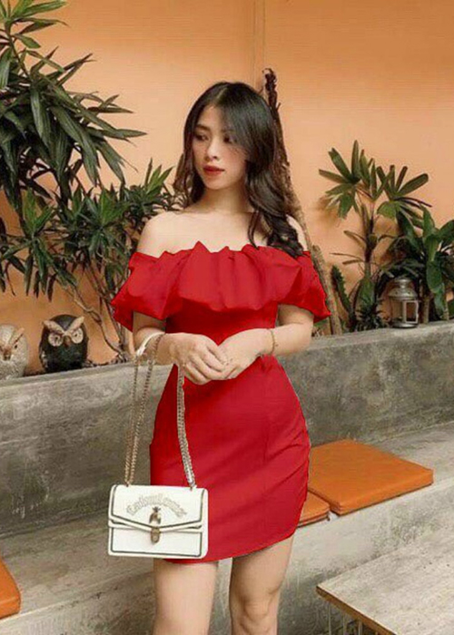 Đầm Thun Ôm Body Trễ Vai Nhún Bèo Kèm Cúp Ngực