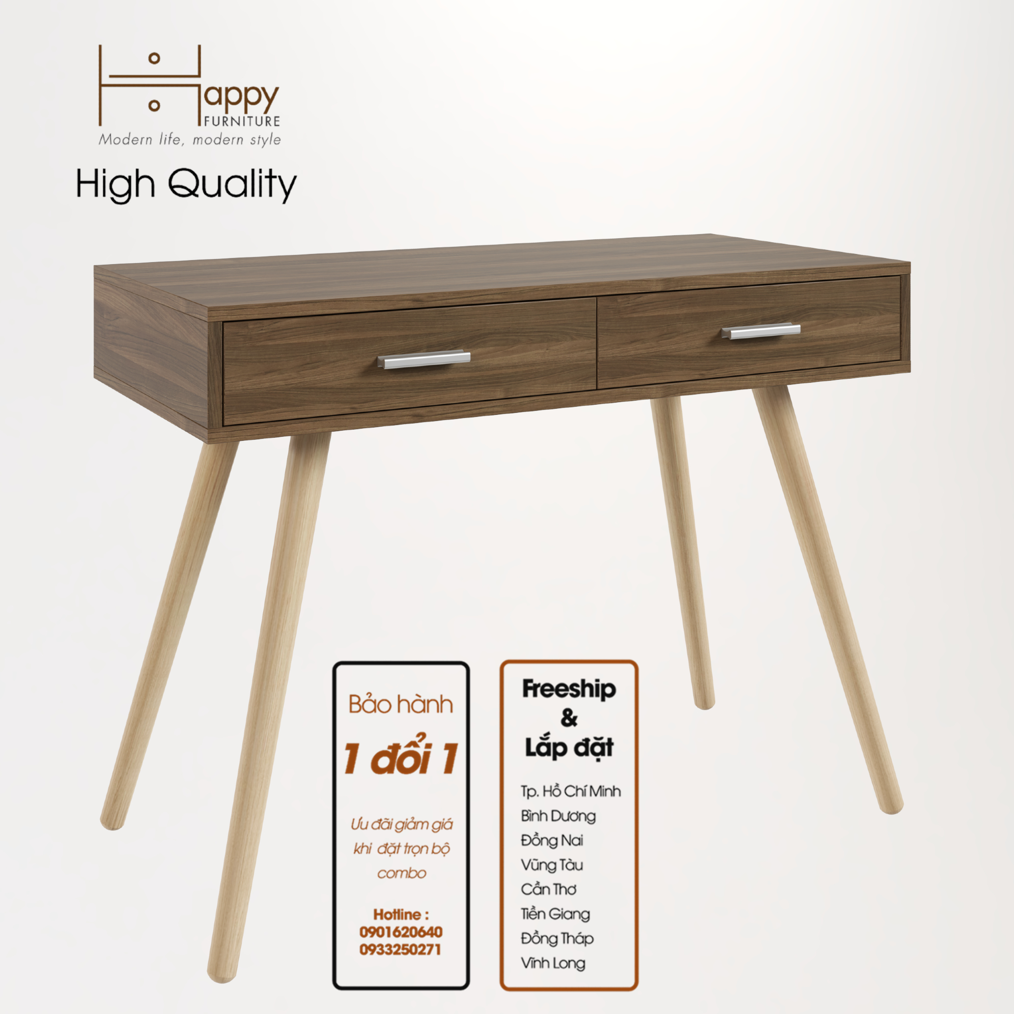 [Happy Home Furniture] OSRI, Bàn trang điểm 2 ngăn kéo - chân gỗ chéo ,  100cm x 45cm x 75cm ( DxRxC), BAN_004
