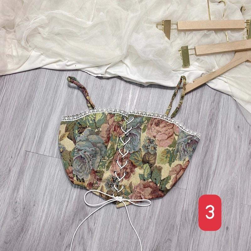 áo thổ cẩm viền ren croptop đan dây retro pháp siêu hot kèm hình thật và video