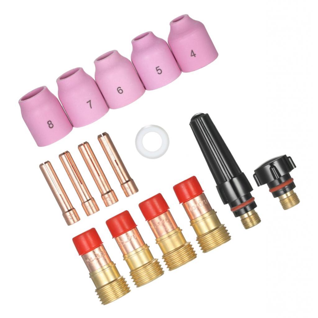 16X Hàn Tig Đèn Pin Sơ Khai Khí Ống Kính Bộ Cốc Collet Thân Vòi Phun WP 17 18 26