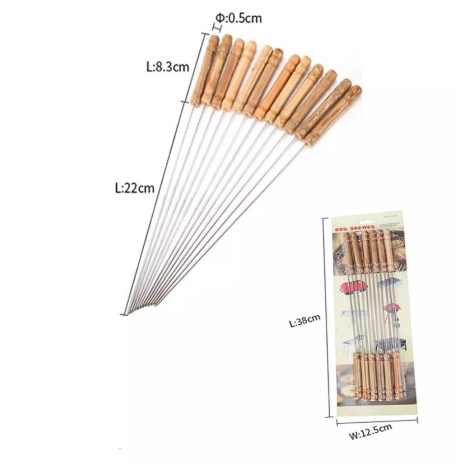 Set 10 xiên nướng chuôi gỗ dài 30cm