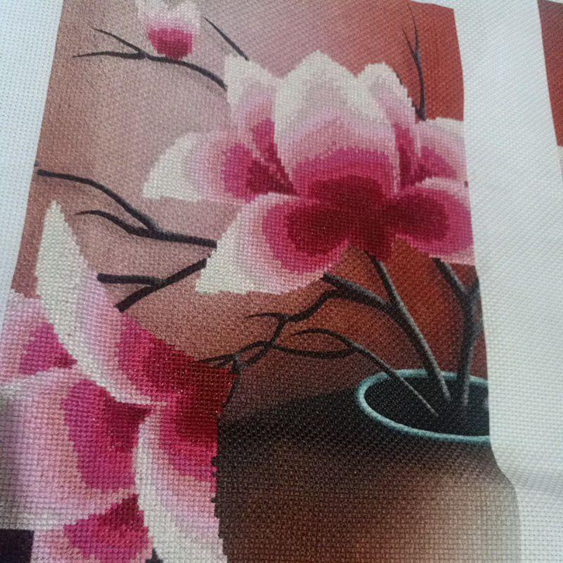 Tranh Thêu Chữ Thập Bình Hoa Sen 5 Khúc A698