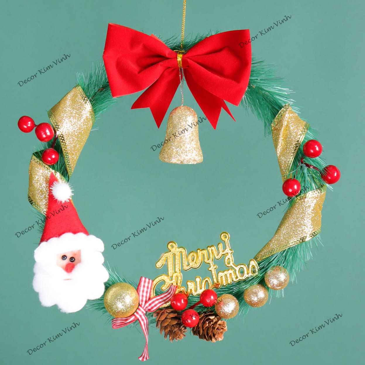 Vòng hoa Noel TC01 25cm Vòng Hoa Trang Trí Noel Vòng Nguyệt Quế Giáng Sinh Có Đèn