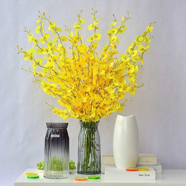 Hoa lụa: cành hoa lan vũ nữ vàng