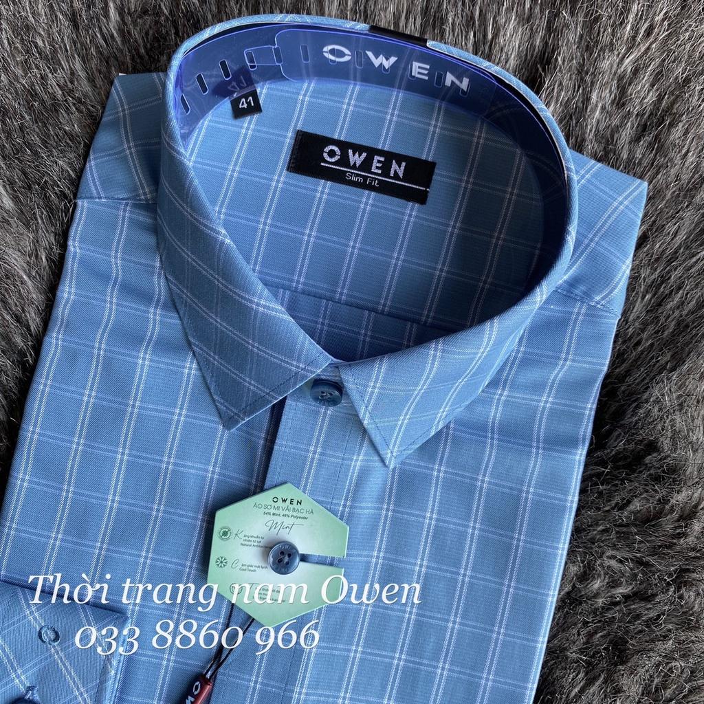OWEN - Áo sơ mi dài tay Owen Slimfit chất bạc hà kẻ ca rô xanh 220818