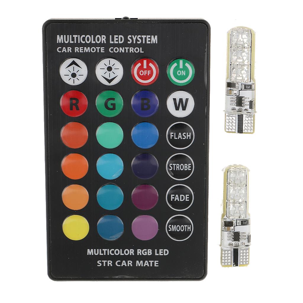 2 Pieces T10 6LED Car Dome Reading Light Lamp Bulb RGB with Remote Control