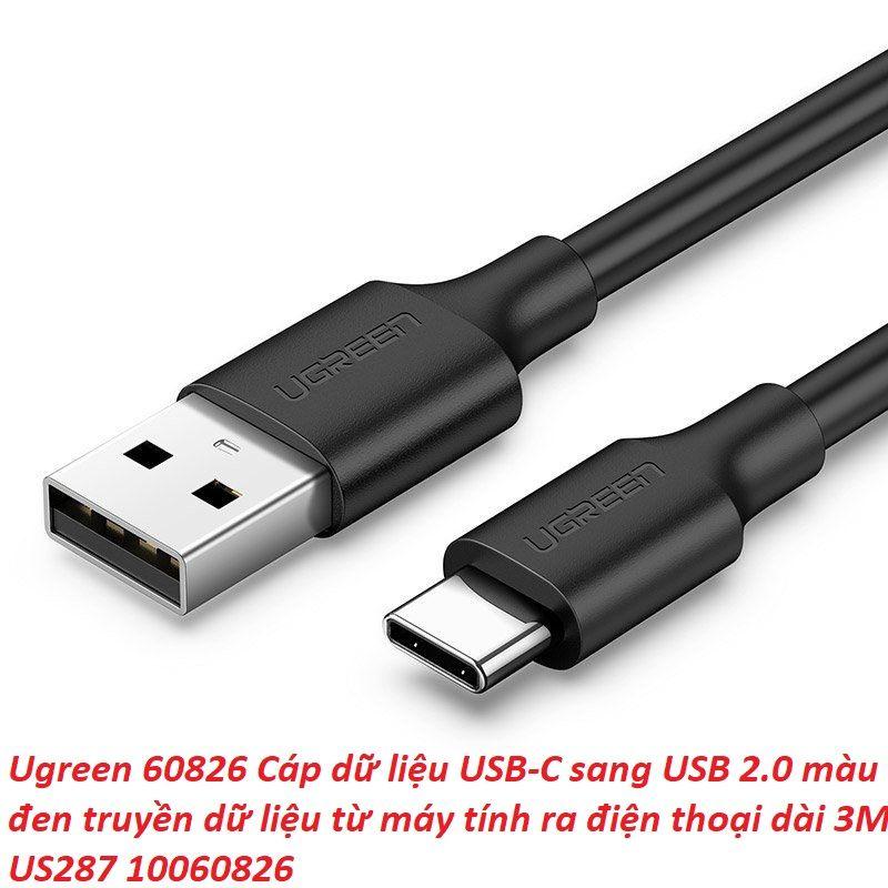 Ugreen UG60826US287TK 3M USB A sang type c 2.0 màu đen cáp truyền dữ liệu từ máy tính ra điện thoại - HÀNG CHÍNH HÃNG