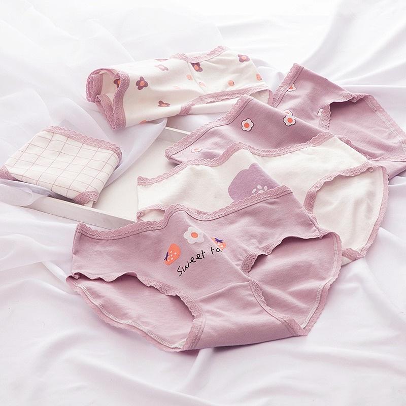 Quần Lót Nữ Cotton Nâng Mông Co Giãn hoạ tiết hoa tím siêu xinh QL02