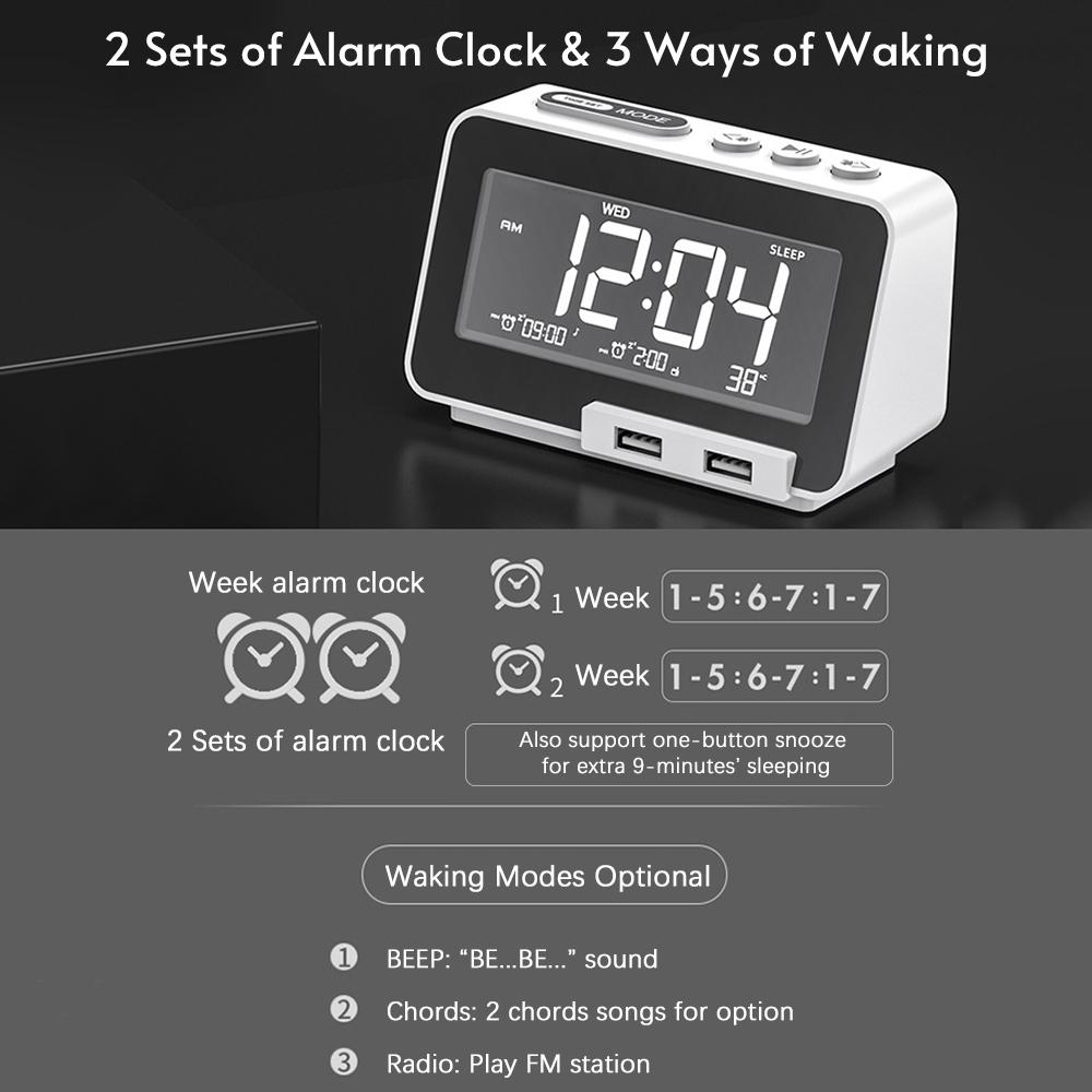 Đồng Hồ Báo Thức Radio K5 Loa Bt Có Đèn Nền Lcd Hiển Thị Nhiệt Độ Màn Hình